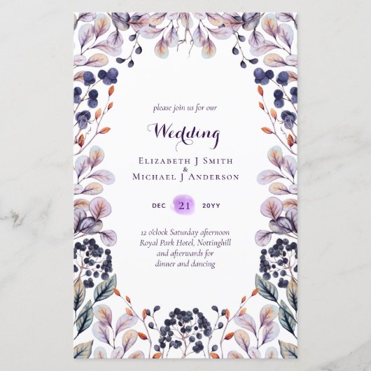 BUDGET Paarse Lavendelblaadjes Trouwuitnodigingen (Voorkant)