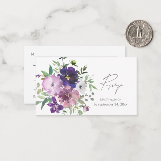 Budget Paarse- Lichte & Donkere Bloemen 2SM Maalti Notitiekaartje (Voorkant / Achterkant in situ)