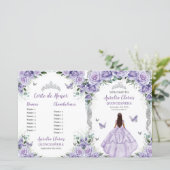 Budget Paarse Lila Floral Quinceanera 15 Programma (Staand voorkant)