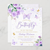 Budget Paarse Little Butterfly Baby shower Invite (Voorkant / Achterkant)