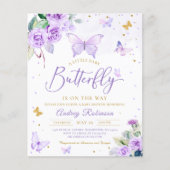 Budget Paarse Little Butterfly Baby shower Invite (Voorkant)