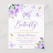 Budget Paarse Little Butterfly Baby shower Invite