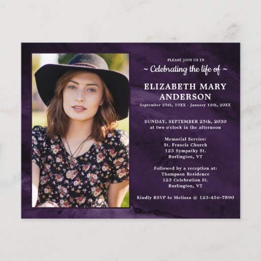 Budget Paarse Marble Celebration Life Invitation (Voorkant)