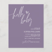 Budget Paarse Minimalistische Baby shower Uitnodig (Voorkant)