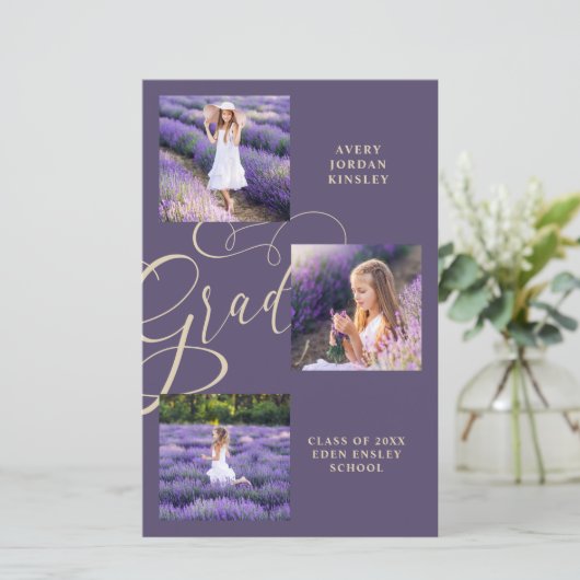 Budget Paarse Moderne Typografie Afstudeerder Drie (Staand voorkant)