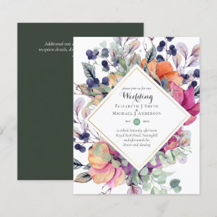 BUDGET Paarse Oranje Floral Wedding Invitations