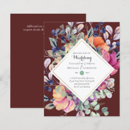 BUDGET Paarse Oranje Floral Wedding Invitations