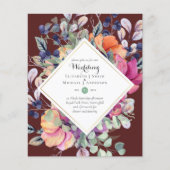 BUDGET Paarse Oranje Floral Wedding Invitations (Voorkant)