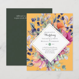 BUDGET Paarse Oranje Floral Wedding Invitations