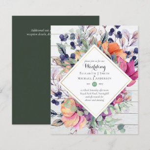 BUDGET Paarse Oranje Floral Wedding Invitations