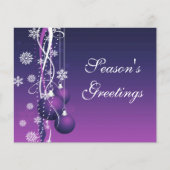 Budget Paarse Ornaments Business Holiday Card (Voorkant)