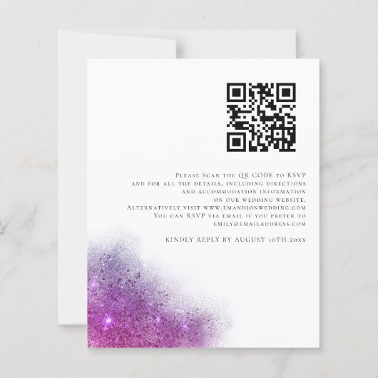 Budget Paarse PInk Sparkle QR Code Wedding Uitnodi (Achterkant)