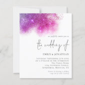 Budget Paarse PInk Sparkle QR Code Wedding Uitnodi (Voorkant)