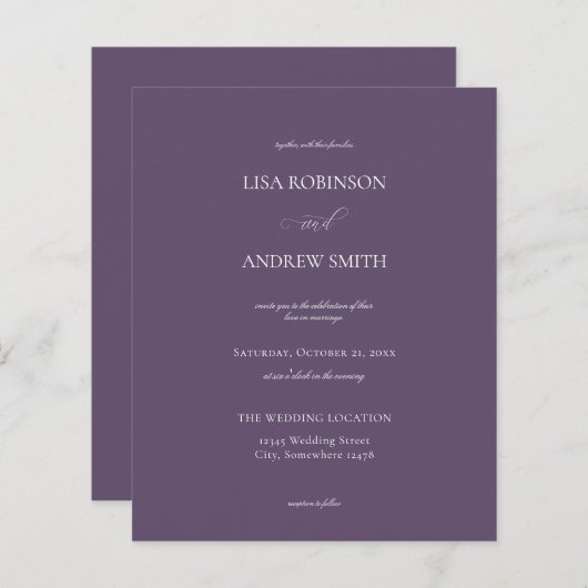 Budget Paarse Plum Calligraphy Wedding (Voorkant / Achterkant)