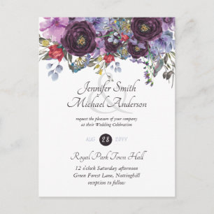 Budget Paarse Plum Pink Floral Weddenschap Briefkaart