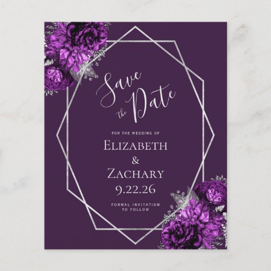 Budget Paarse Plum Silver Floral Wedding (Voorkant)