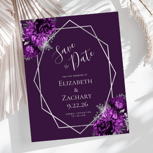 Budget Paarse Plum Silver Floral Wedding