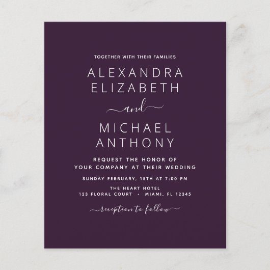 Budget Paarse Plum Wedding Invitation Flyer (Voorkant)