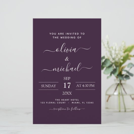 Budget Paarse Plum Wedding Modern Typografie (Staand voorkant)