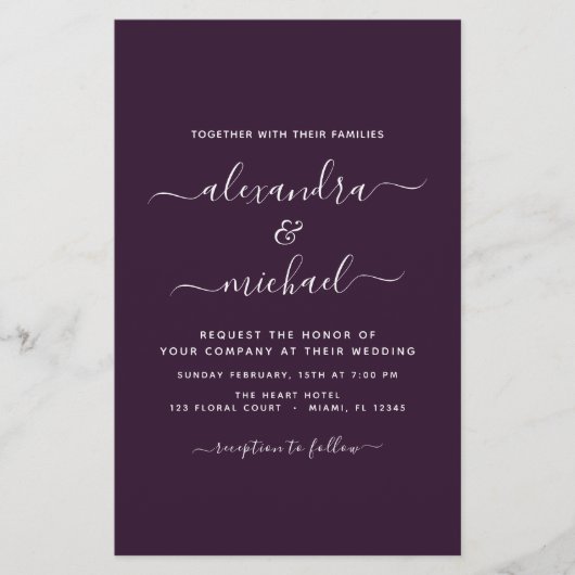 Budget Paarse Plum Wedding Modern Typografie (Voorkant)