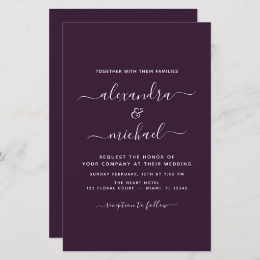 Budget Paarse Plum Wedding Modern Typografie (Voorkant / Achterkant)