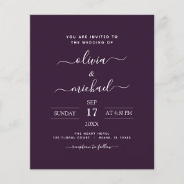 Budget Paarse Plum Wedding Modern Typografie Flyer