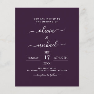 Budget Paarse Plum Wedding Modern Typografie Flyer