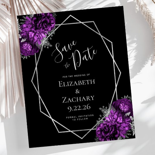 Budget Paarse Plum Zilver Bloemen Zwart Trouwen