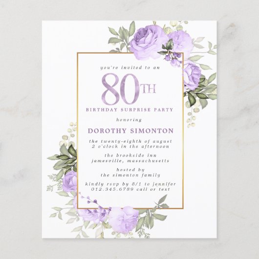 Budget Paarse Roos 80ste Verjaardag Verrassingsfee (Voorkant)