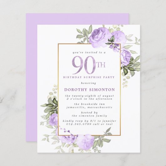 Budget Paarse Roos 90ste Verjaardag Verrassingsfee (Voorkant / Achterkant)