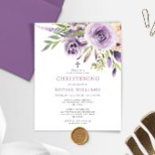 Budget Paarse Roos Bloemen Doopuitnodiging