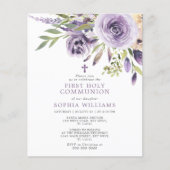 Budget Paarse Roos Eerste Heilige Communie Uitnodi (Voorkant)