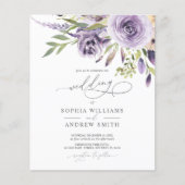 Budget Paarse Roos Elegante Huwelijksuitnodiging (Voorkant)