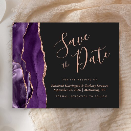 Budget Paarse Roos Gold Agate Dark Save the Date