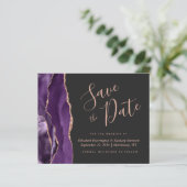 Budget Paarse Roos Gold Agate Dark Save the Date (Staand voorkant)