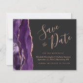 Budget Paarse Roos Gold Agate Dark Save the Date (Voorkant)