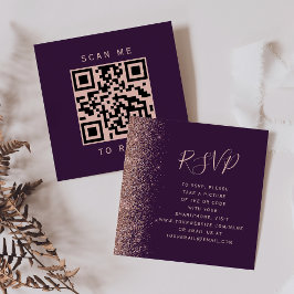 Budget Paarse Roos Goud Trouwen QR Code RSVP Informatiekaartje