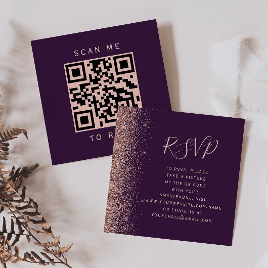 Budget Paarse Roos Goud Trouwen QR Code RSVP Informatiekaartje