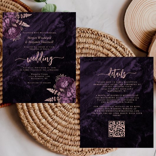 Budget Paarse Roos Gouden Bloemencode QR Code Huwe