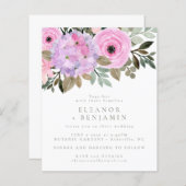Budget paarse roze bloemenboeket trouw uitnodiging (Voorkant / Achterkant)