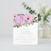 Budget paarse roze bloemenboeket trouw uitnodiging (Staand voorkant)