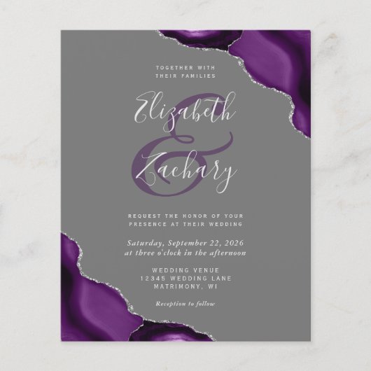 Budget Paarse Silver Agate Gray Wedding (Voorkant)