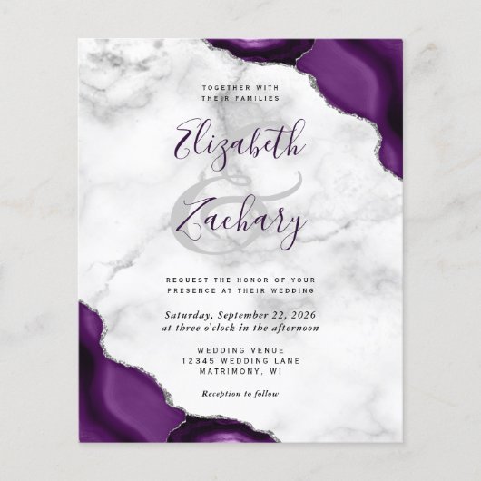 Budget Paarse Silver Agate Marble Corners Wedding (Voorkant)