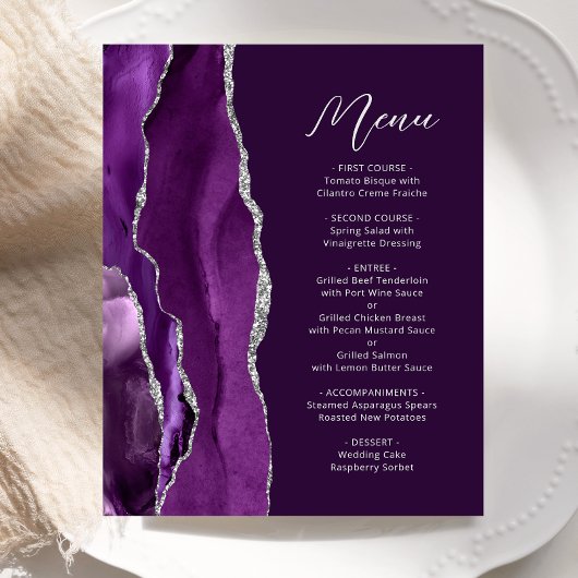 Budget Paarse Silver Agate Plum Wedding Menu