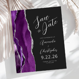 Budget Paarse Silver Agate Script Save the Date