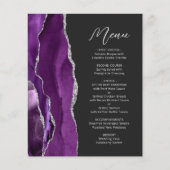 Budget Paarse Silver Agate Script Wedding Menu (Voorkant)
