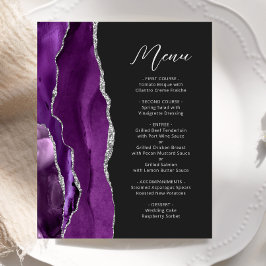 Budget Paarse Silver Agate Script Wedding Menu