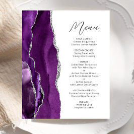 Budget Paarse Silver Agate Script Wedding Menu