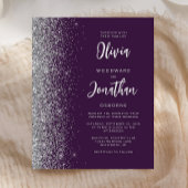Budget Paarse Silver Calligraphy Wedding Invite