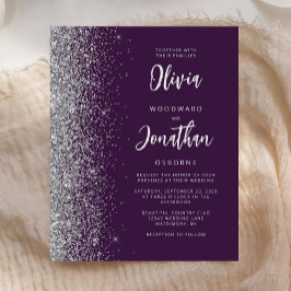 Budget Paarse Silver Calligraphy Wedding Invite